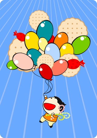 Boy with a bunch of balloonsのイラスト素材