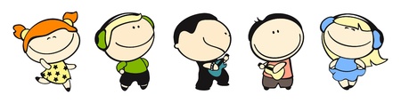 Set of images of funny kids on a white background #37, music themeのイラスト素材