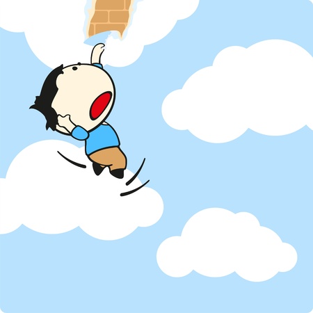 Small boy falling down from the wallのイラスト素材