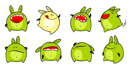 Set of images of a small green monsterのイラスト素材