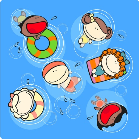 Cute kids in a swimming poolのイラスト素材