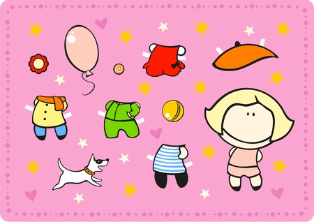 Paper doll - little fashionable girlのイラスト素材