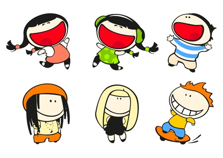 Set of images of funny kids on a white background #44, fashion themeのイラスト素材