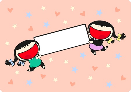 Twin girls holding a tagのイラスト素材