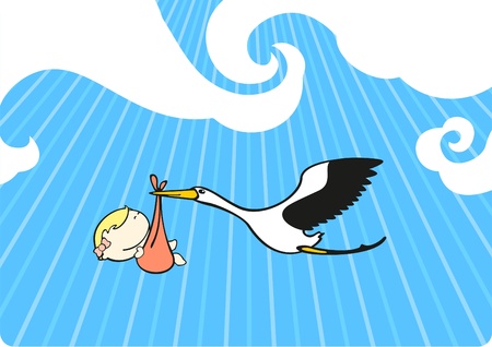 Stork flying with a baby girlのイラスト素材