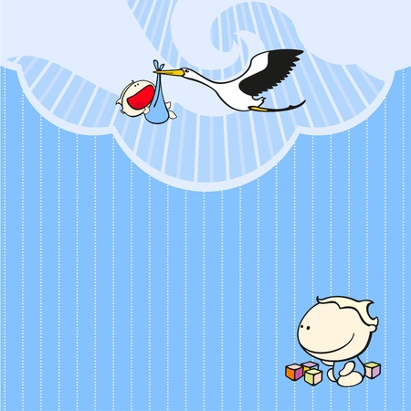 Card with a stork and a baby boyのイラスト素材