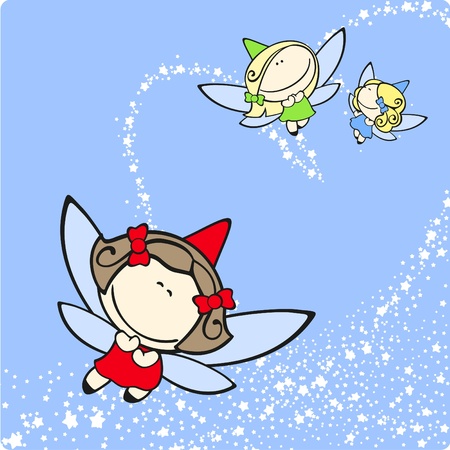 Cute fairies trio flyingのイラスト素材