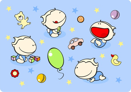 Set of images of funny kids #47, baby boy themeのイラスト素材