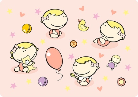 Set of images of funny kids #48, baby girl themeのイラスト素材