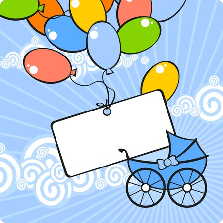 Card with a baby carriage and balloonsのイラスト素材