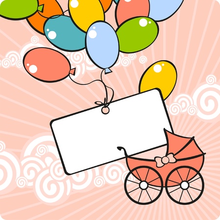 Card with a baby carriage and balloonsのイラスト素材