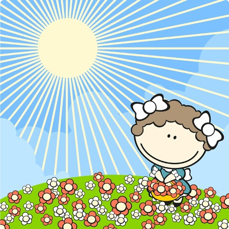 Girl on a flower meadowのイラスト素材