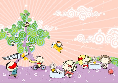 Kids in Parisのイラスト素材