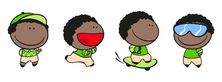 Funny kids #52 - african american boy setのイラスト素材