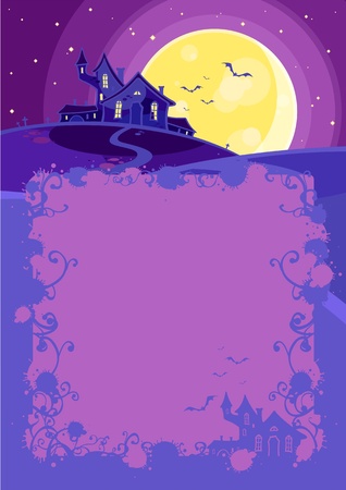 Halloween background with a scary house on a hillのイラスト素材