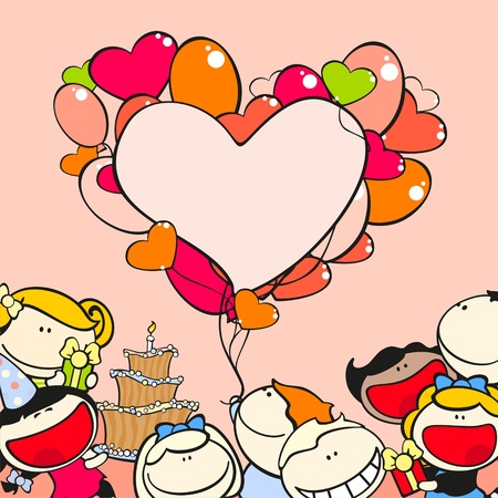 Birthday frame with kids and balloonsのイラスト素材