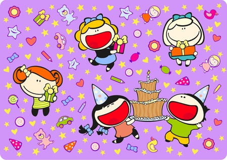 Set of images of funny kids #54, birthday themeのイラスト素材