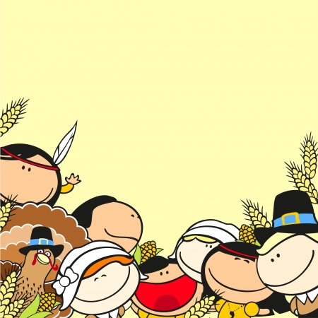 Thanksgiving day background with kidsのイラスト素材