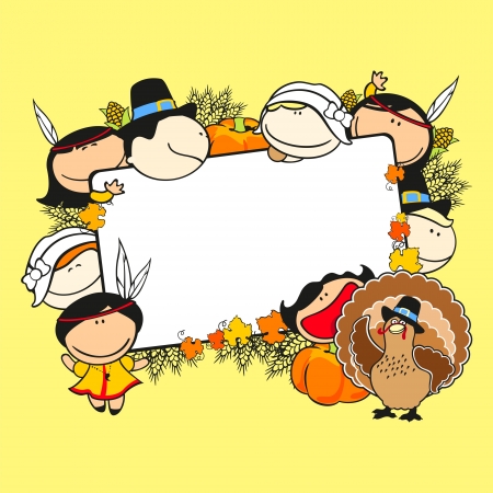 Thanksgiving day frame with kidsのイラスト素材