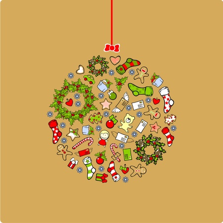 Christmas ball consisting of holiday elements and symbolsのイラスト素材