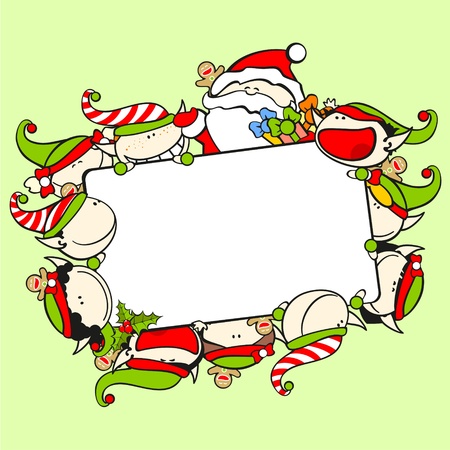 Christmas frame with Santa Claus and elvesのイラスト素材