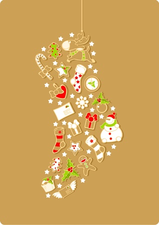 Christmas stocking silhouette consisting of holiday elements and symbolsのイラスト素材