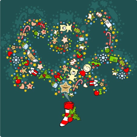 Magic Christmas stocking filled with presentsのイラスト素材