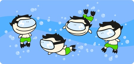 Set of images of funny kids #62, diving themeのイラスト素材