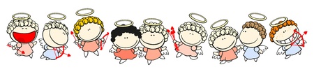 Set of images of funny kids on a white background #64, dancing cupidsのイラスト素材