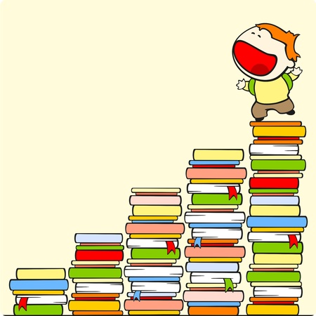 Boy on the top of stairs of knowledgeのイラスト素材