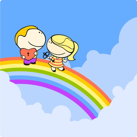 Couple on a rainbowのイラスト素材