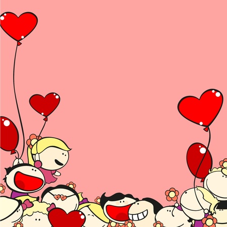 Valentine Day card with kids and balloonsのイラスト素材