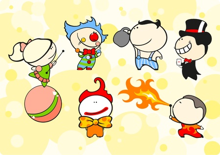 Set of images of funny kids #64, circus themeのイラスト素材