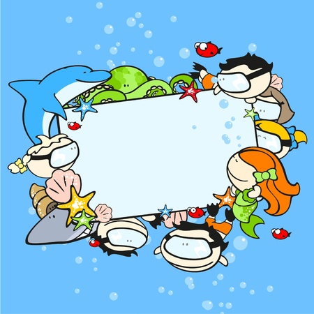 Background with cute underwater world explorersのイラスト素材