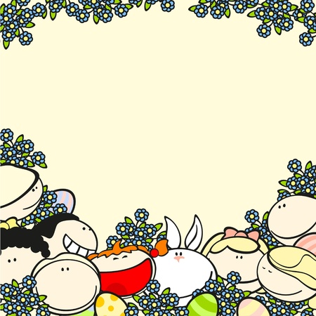 Easter background with kids and rabbitのイラスト素材