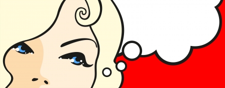 Banner with female eyes and thinking bubbleのイラスト素材