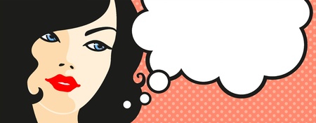 Banner with female face and thinking bubbleのイラスト素材