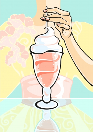 Girl with a cocktail on a tableのイラスト素材