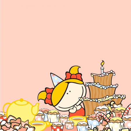 Birthday background with a girlのイラスト素材