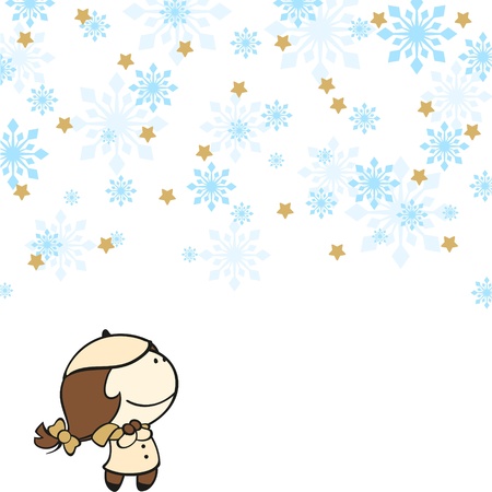 Cute girl under a snowfallのイラスト素材