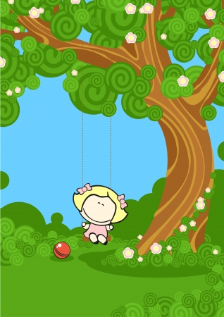 Girl on a swingのイラスト素材