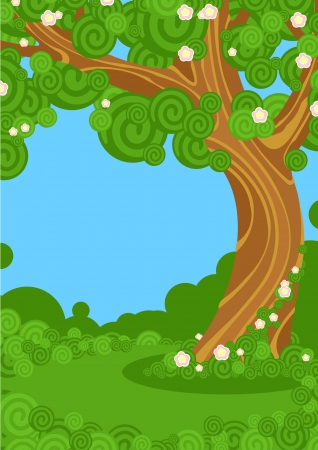 Beautiful blooming tree in a gardenのイラスト素材