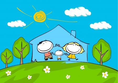 Happy family at homeのイラスト素材