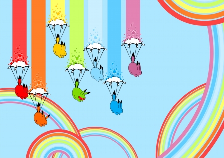 Cute playful rainbow monstersのイラスト素材