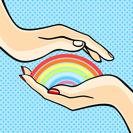 Couple holding a rainbowのイラスト素材