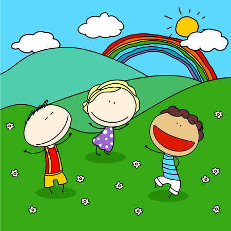 Kids playing outdoorsのイラスト素材