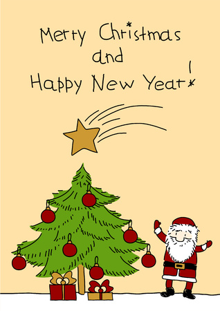 Greeting card with Santa Claus and Christmas treeのイラスト素材