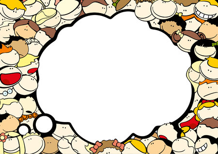Background with cute kids and thought bubble window for your textのイラスト素材