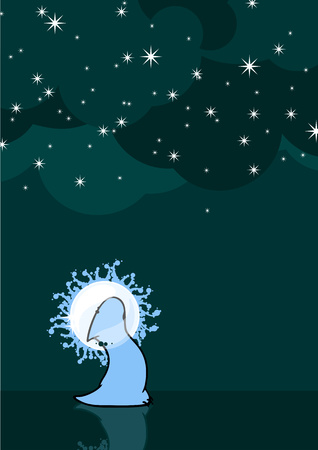 Cute alien looking at snowfall with surpriseのイラスト素材