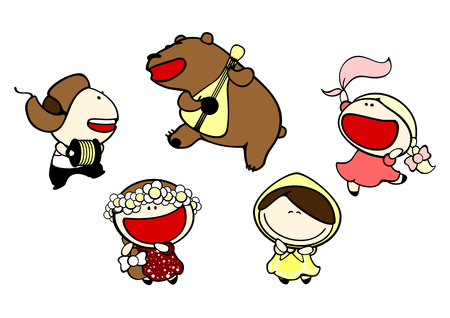 Set of images of funny kids 78, Russian stereotypes themeのイラスト素材